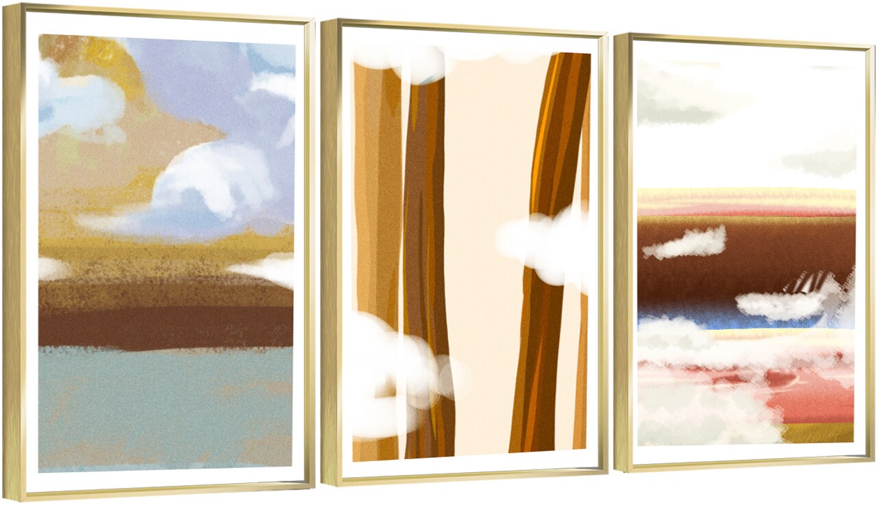 3 Set Framed Canvas Wall Art Oil Paintings - Beige Print, Instant Digital Download